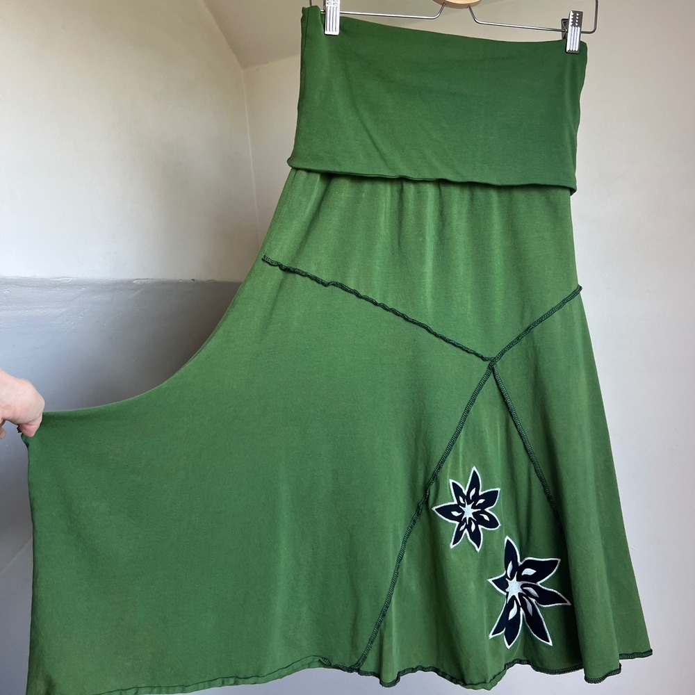 Arbol De Amor Skirt Small Green Asymmetrical Floral Fairycore Boho Y2K Midi